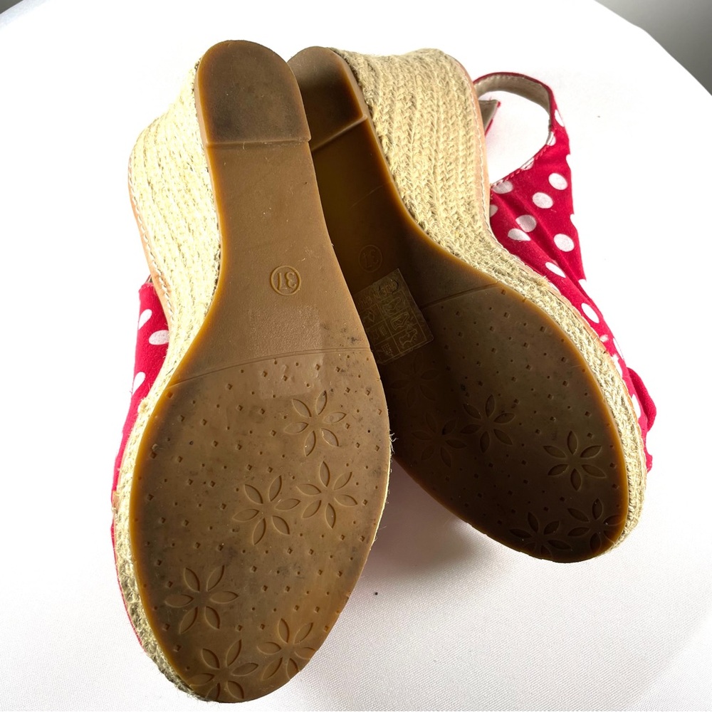 Townshoes Red and White Polka-Dot Bow Espadrille Sling-Back Wedge Sandals Sz7 - Picture 9 of 14